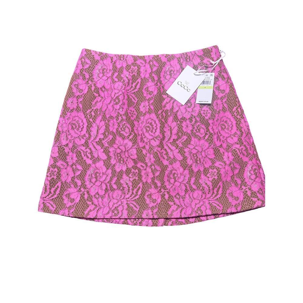 CeCe Pink Lace Mini Skirt Size 4 Floral Overlay Lined New With Tags - Picture 3 of 7